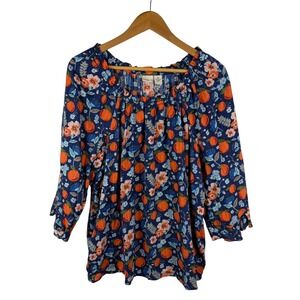 Westbound Orange Citrus Floral Cotton Gauze Smocked‎ Top Size 2X Cottage Bright